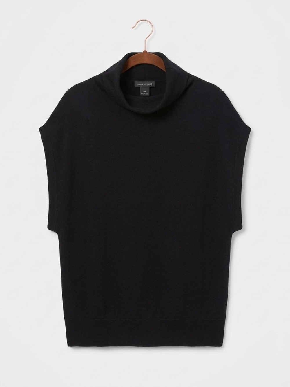 Club Monaco Black Extrafine Merino Wool Mock Neck Short Sleeve Knit Top M